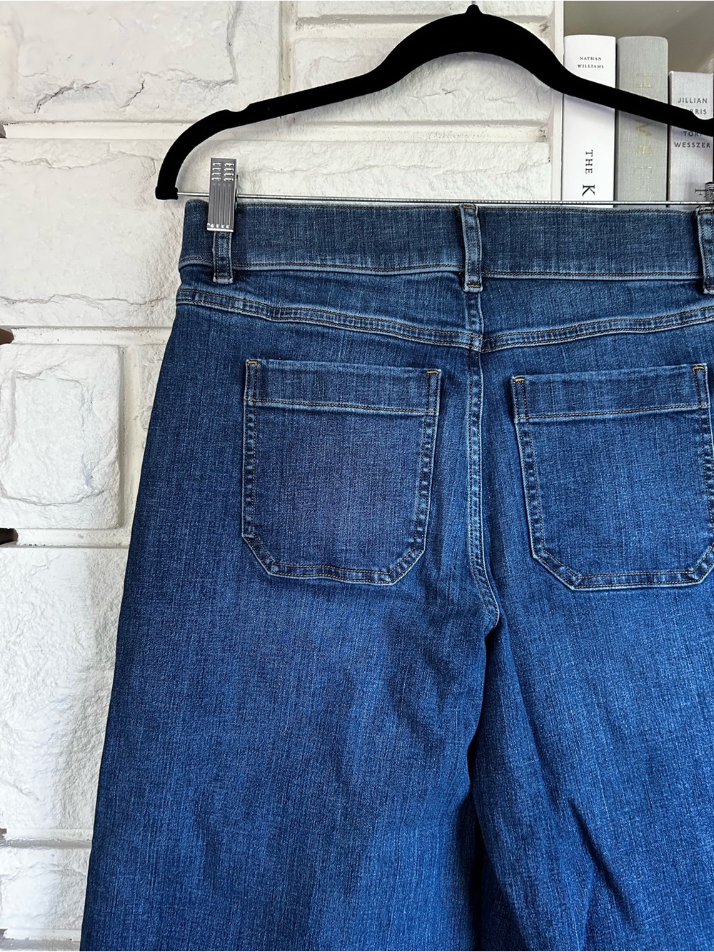 SPANX High Rise Cropped Wide Leg Jeans Washed Indigo Size Medium Petite - Picture 8 of 13